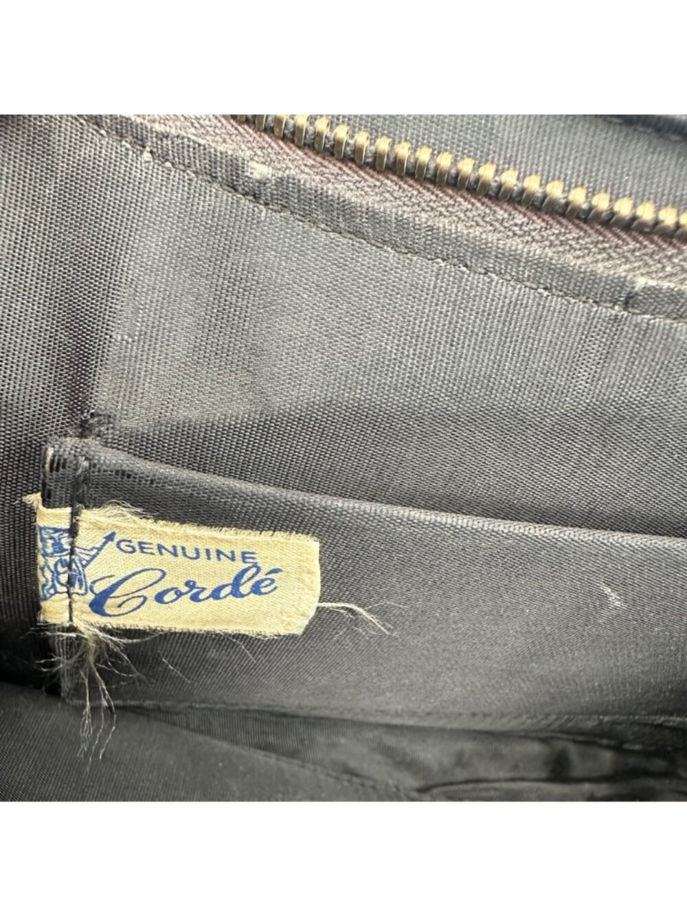 Vintage Purse 1950s Handbag Black Corde USA Top Handle Zipper Retro Mid Century - Picture 6 of 10
